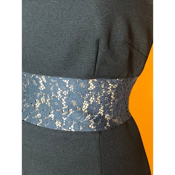 1990s-Y2K NU OZ Lace Cut Out Semi SHEER Midriff Black Party Dress. Medium-Large - Picture 5 of 6